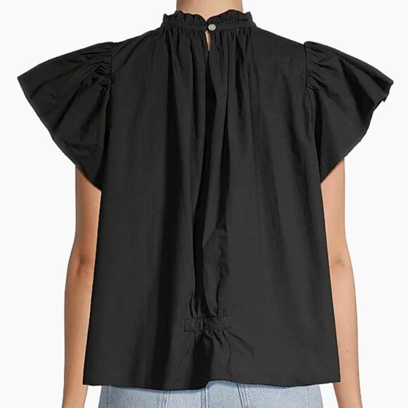 NWOT Bird Of Paradis Carla Black Ruffle Neck Blouse, Size M - Picture 2 of 7